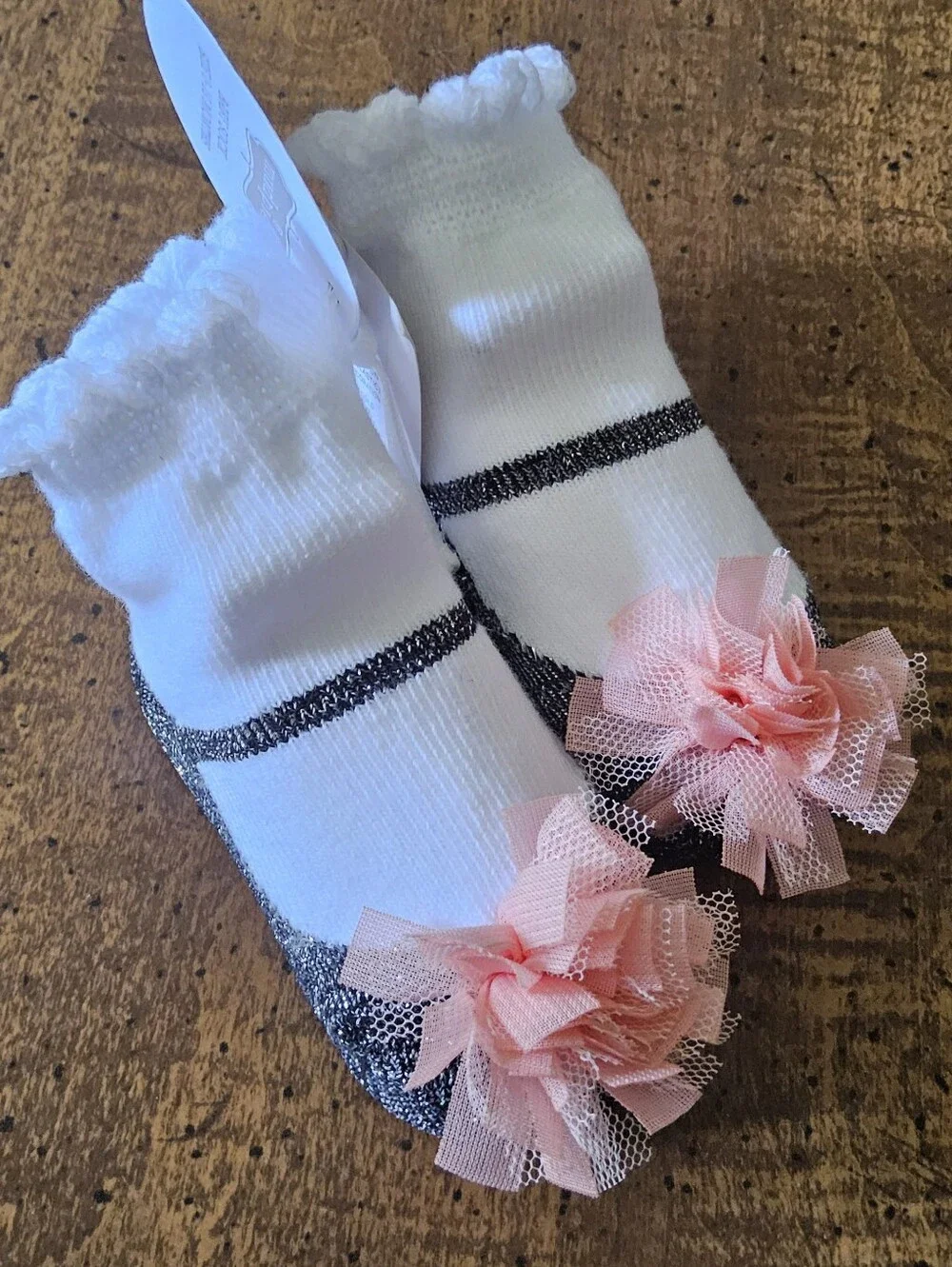 Mud Pie Mary Jane Baby Socks with Pink Tulle Flower